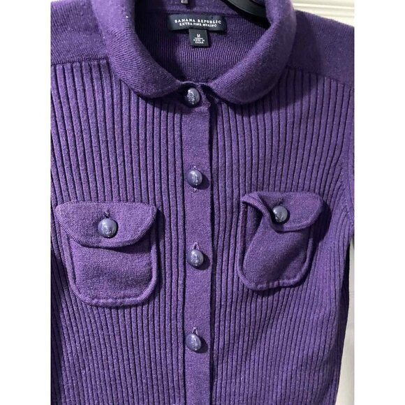 Banana Republic Extra Fine Merino Purple Cardigan Sweater Size Medium - Picture 7 of 9